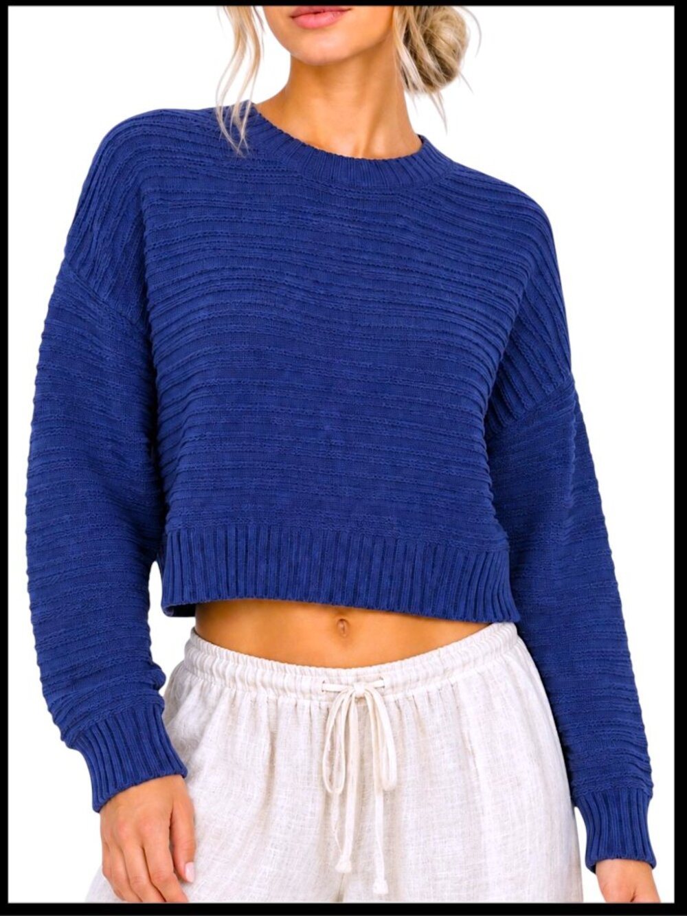 Billabong Evie Sweater Navy Blue Textured Knit Cropped S